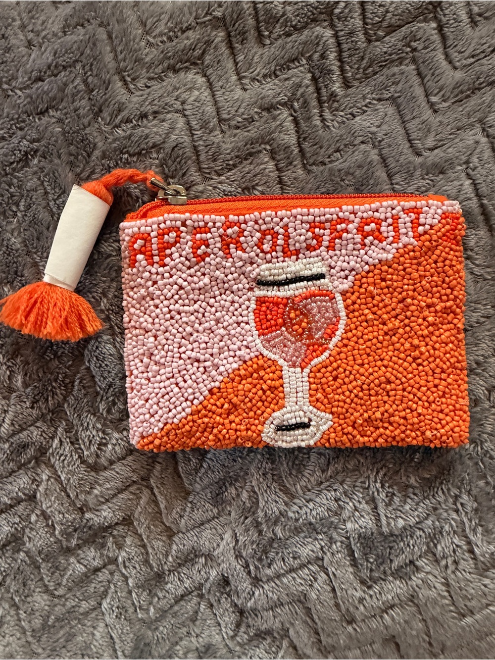 Beaded Orange & Pink Wine Glass Coin Purse